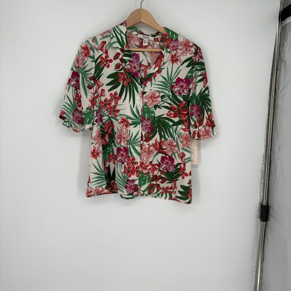 C By One Tropical Hawaiian Shirt with Pink/Red Flowers